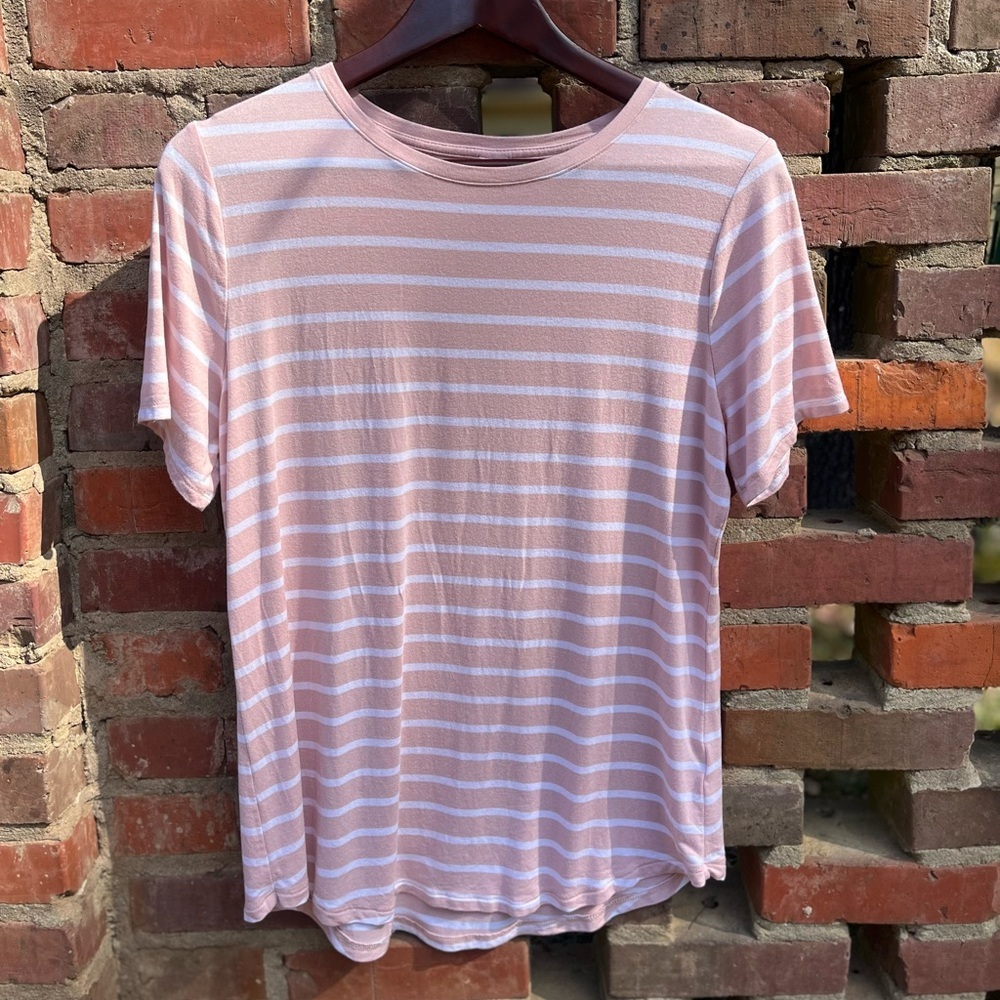 Old Navy Lavender and White Striped Crew Neck T-Shirt